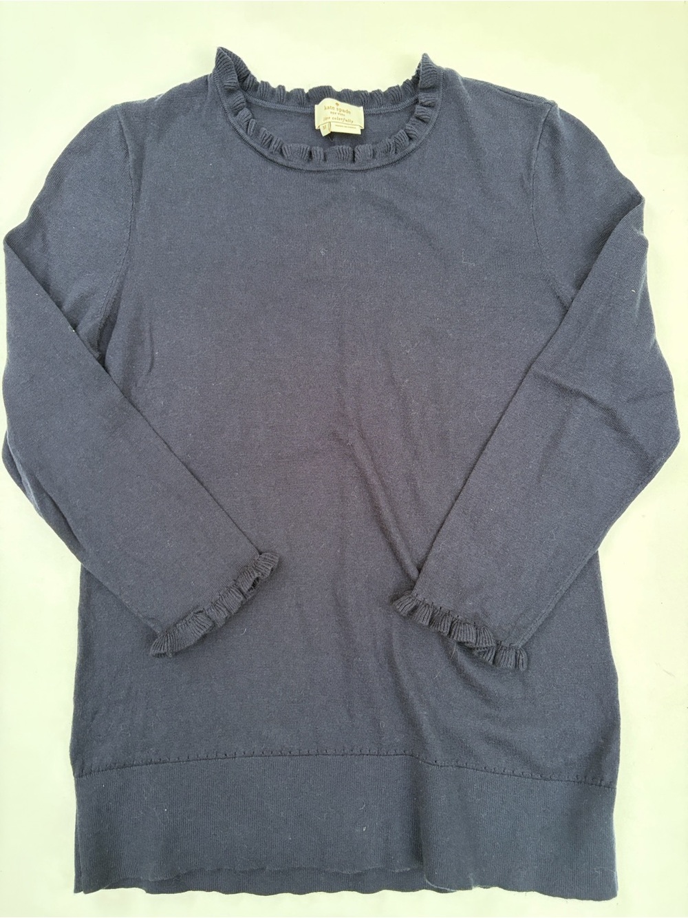 kate spade Navy Ruffle Crew Neck Sweater 100% cotton, adorable!